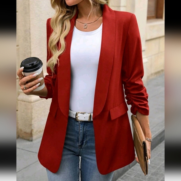 Jackets & Blazers - Women's Classic Shawl Collar Ruched 3/4 Sleeve Blazer Jacket, Suitable